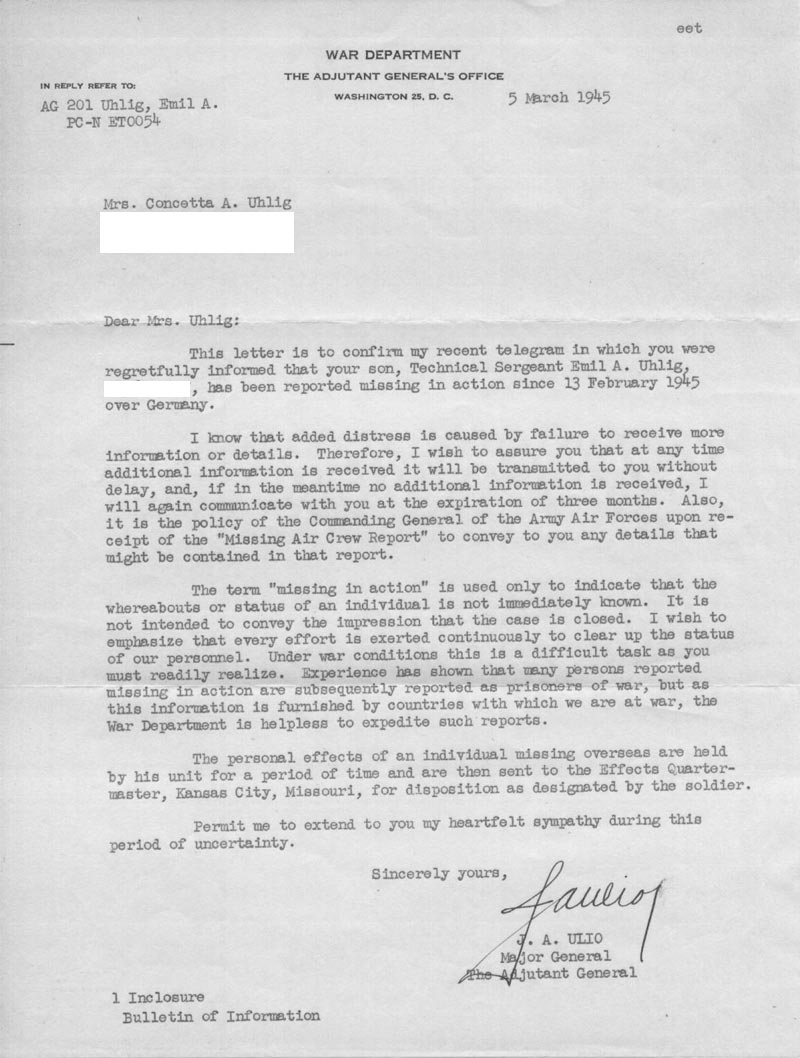 Letter from War Department